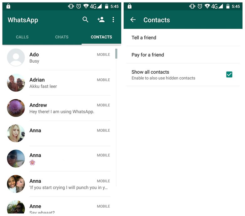 AndroidPIT WhatsApp contacts show all contacts
